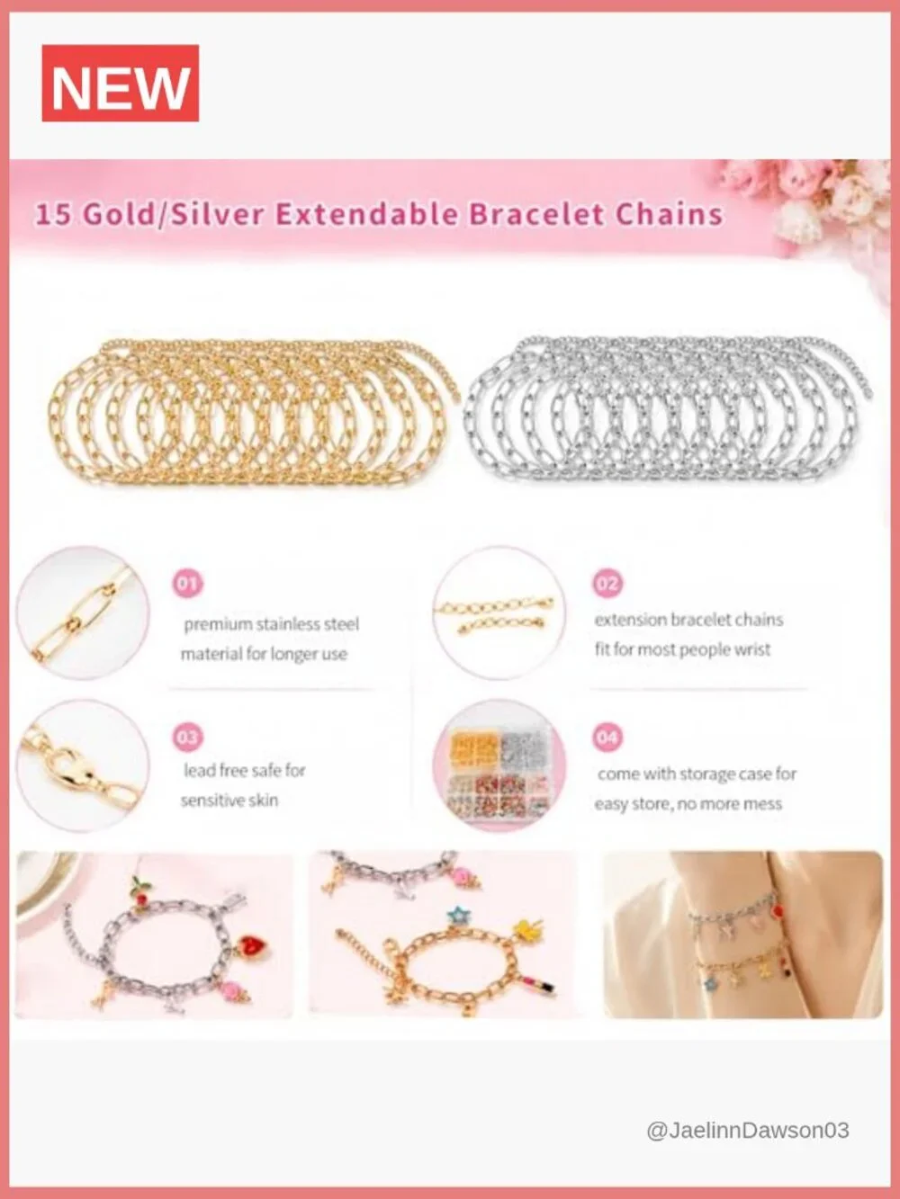 Jewelry Making Kit - 500 Pcs Charm Bracelet DIY Set Stainless Steel